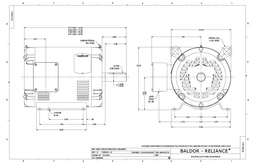 Baldor-EM3313T - 10 HP, 1770 RPM, 3-Phase, ODP, 215T Frame, Steel