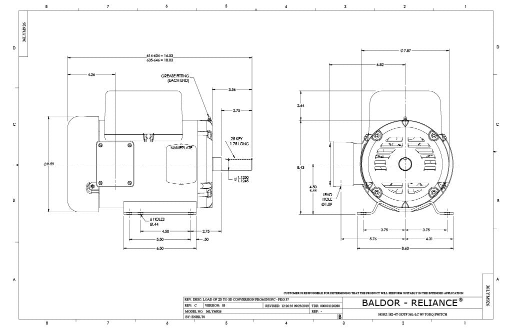 Baldor- L1430T - 5 HP, 1725 RPM, 1-Phase, ODP, 184T Frame, Steel