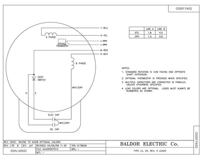 Baldor- L1430T - 5 HP, 1725 RPM, 1-Phase, ODP, 184T Frame, Steel