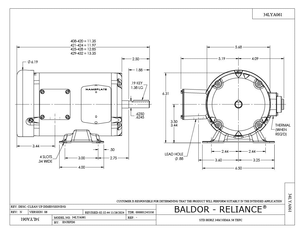 Baldor-M3542 - 0.75 HP, 1725 RPM, 3-Phase, TEFC, 56 Frame, Steel