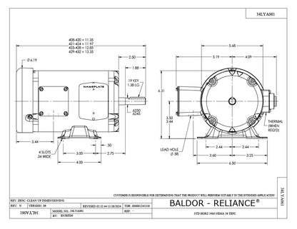 Baldor-M3542 - 0.75 HP, 1725 RPM, 3-Phase, TEFC, 56 Frame, Steel