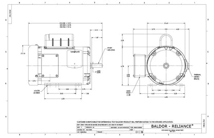 Baldor L3515 Motor, 2HP, 3450 RPM, Single Phase, TEFC, 56/56H Frame